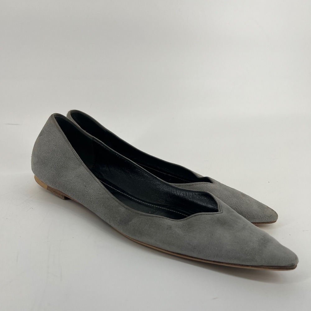 Balenciaga Paris Grey Suede Pointed Toe V-Neck Flats Shoes Size 38 Made in Italy